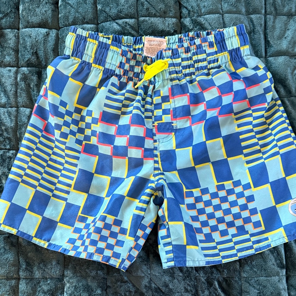 Boys Checkerboard Swim Trunks - Blue & Yellow